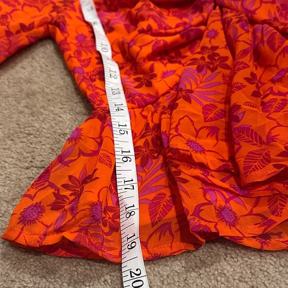 Vici Orange and Pink Floral Tie-Front Peplum Blouse - Picture 5 of 7